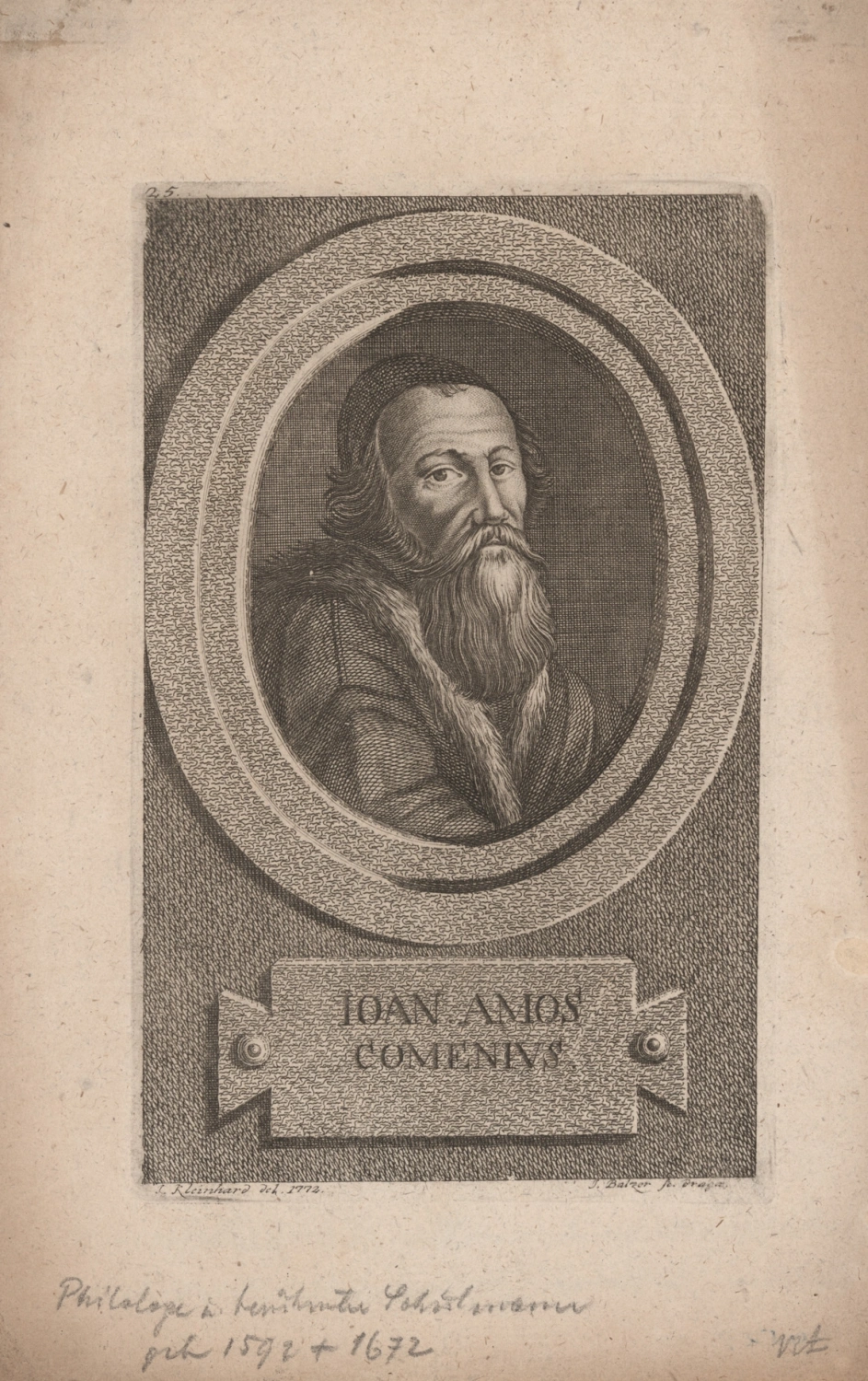 Jan Jiří Balzer (rytec), J. Kleinhardt (kreslil), Portrét Jana Amose Komenského, 1772, ZČG