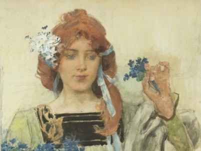Vojtěch Hynais, Taussigs Violetta Unica Veilchen-Extrait, návrh na plakát pro firmu Taussig, 1900, Uměleckoprůmyslové museum v Praze