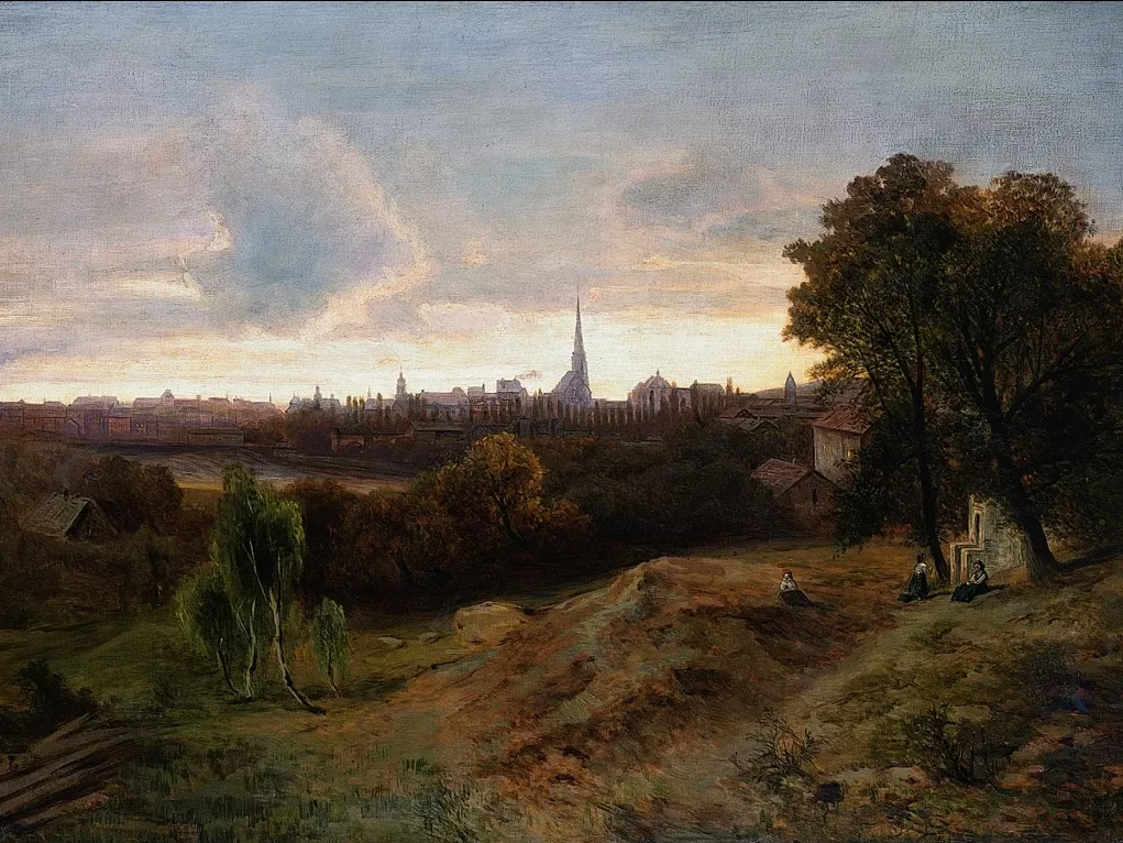 Julius Mařák, Plzeň (studie k obrazu pro dvoranu nádraží Františka Josefa I. ve Vídni) 1870-187, ZČG