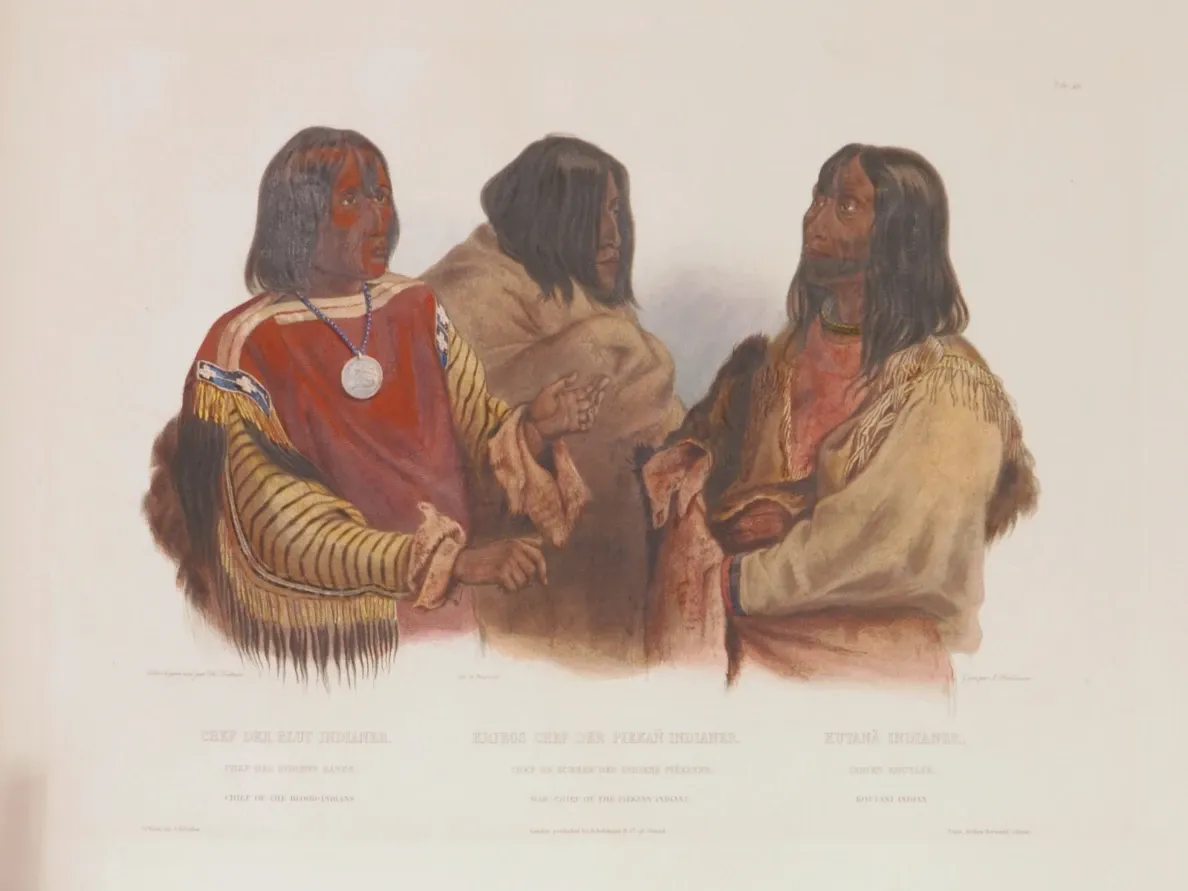 Karl Bodmer, Portréty tří náčelníků, list z alba Voyage dans l´Amerique du Nord, Paříž – Londýn 1839, NPÚ